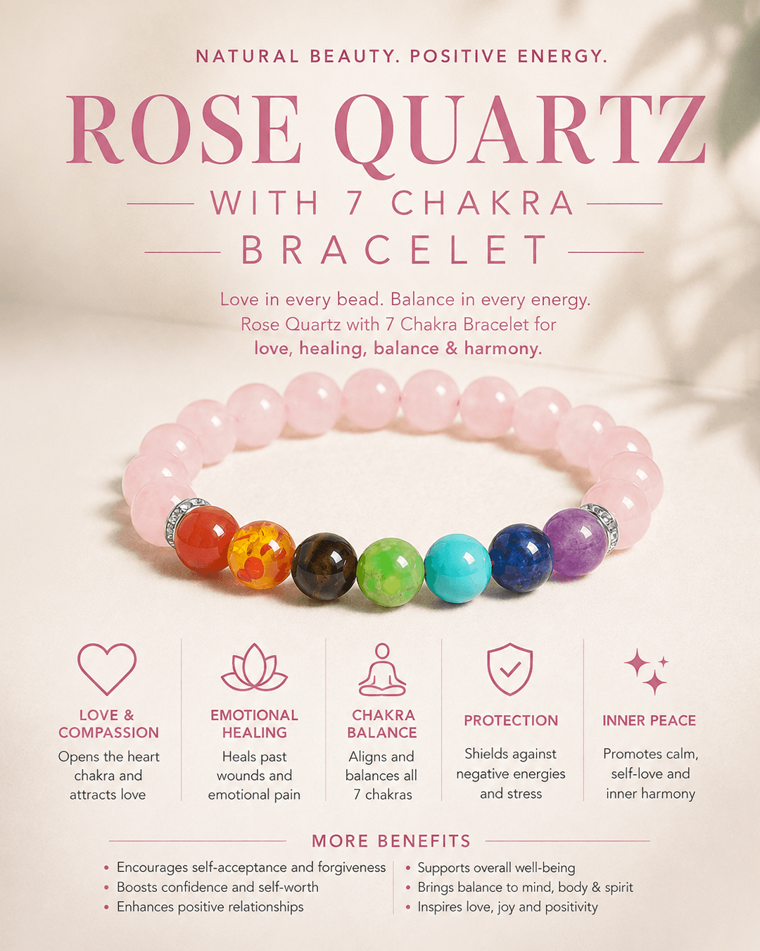 Rose Quartz & 7Chakra Bracelet  — thumbnail 2